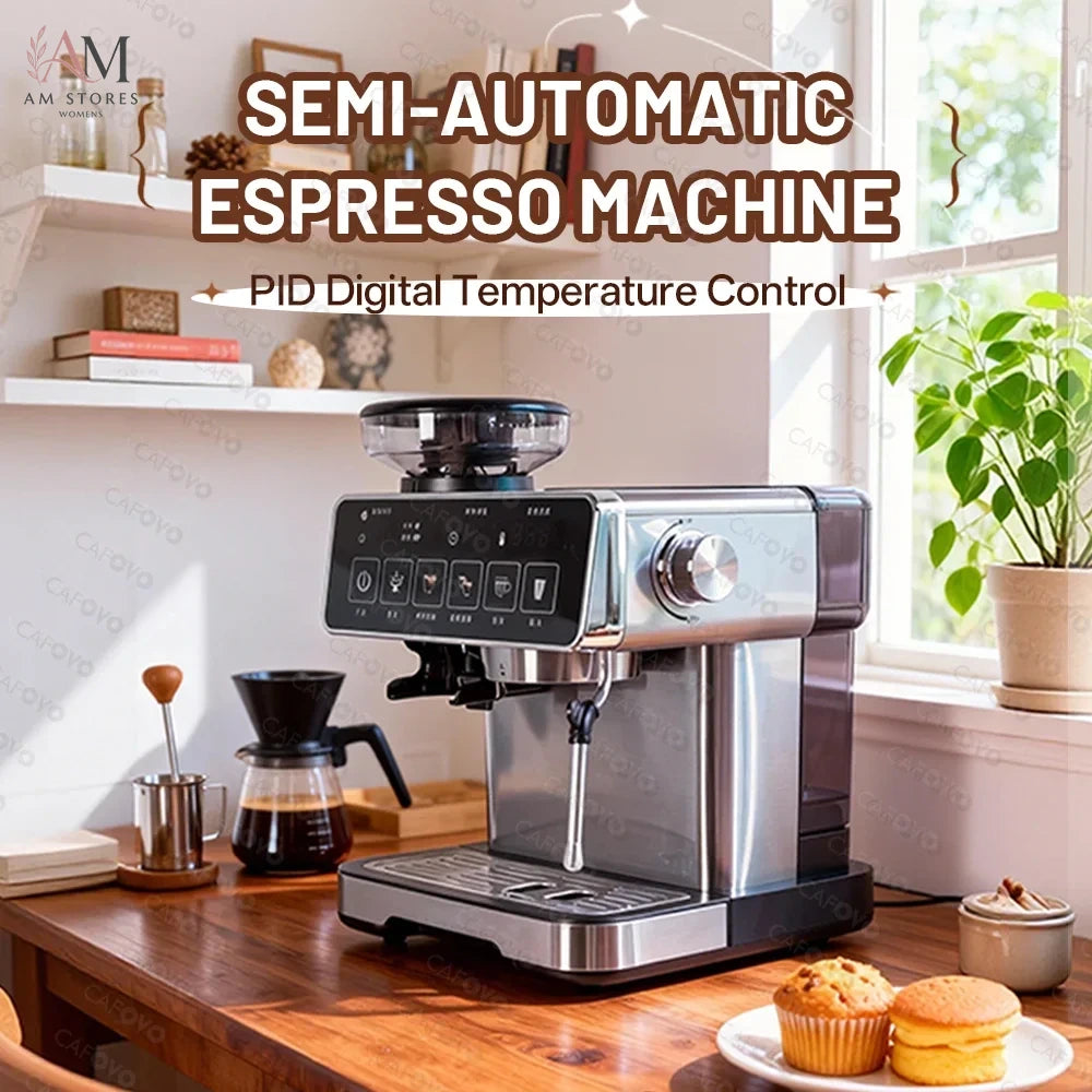 CAFOVO E136 3-in-1 20Bar Espresso Machine with Grinder and Steam Wand PID Temperature Control Coffee Maker for Home Barista 220V