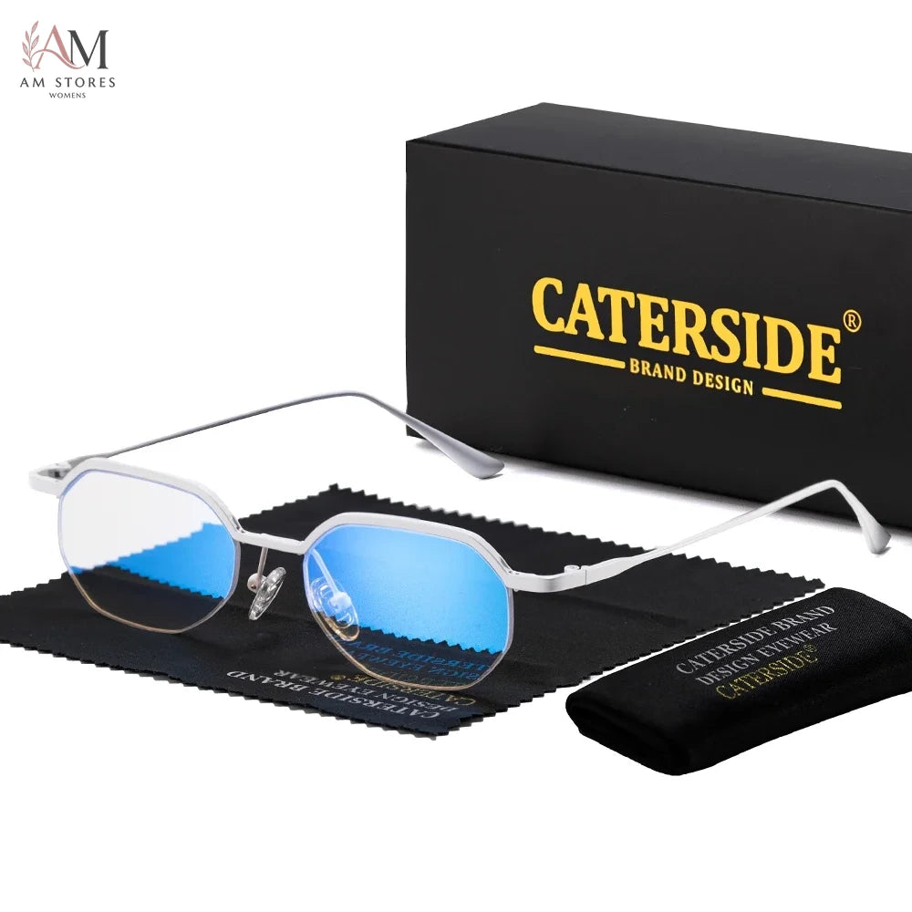 CATERSIDE Retro Polygon Sunglasses Men Metal Semi Rimless Sun Glasses Uv400 Women Outdoor Protection Driving Decorative Eyewear