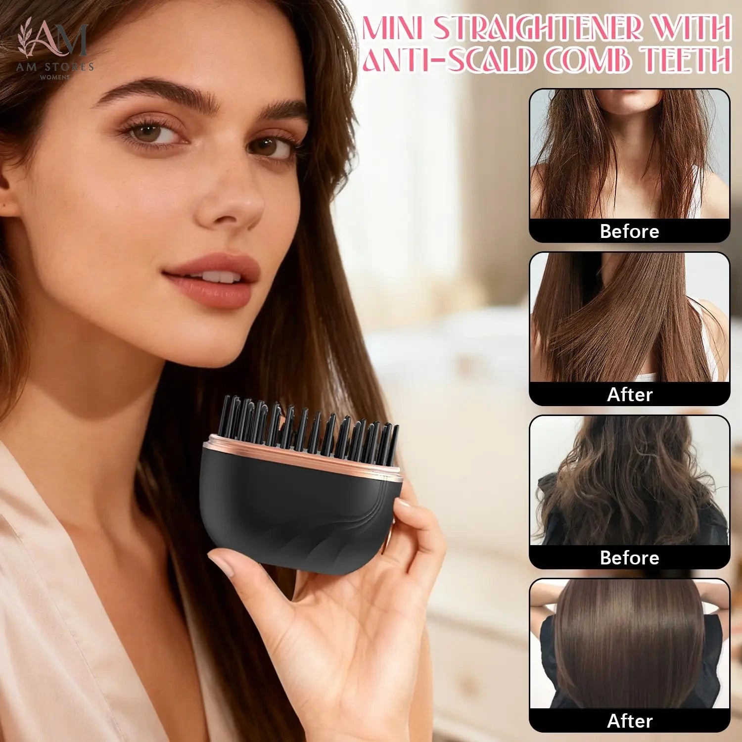Anti-Scald Portable Rechargeable Hair Straightening Brush - view 3