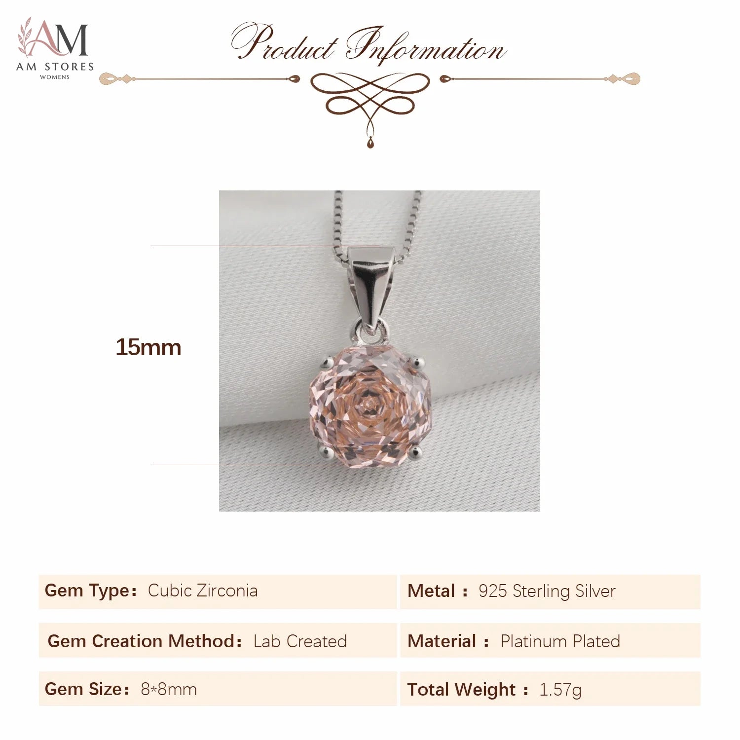 Potiy 2ct Morganite Cubic Zirconia Pendant Necklace - view 3