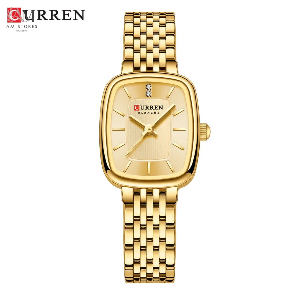 CURRN 9093 Women's Quartz Watch Fashion Leisure Diamond Simple Gold Silvery Steel Strip Wristwatch for Ladies Gift Clock