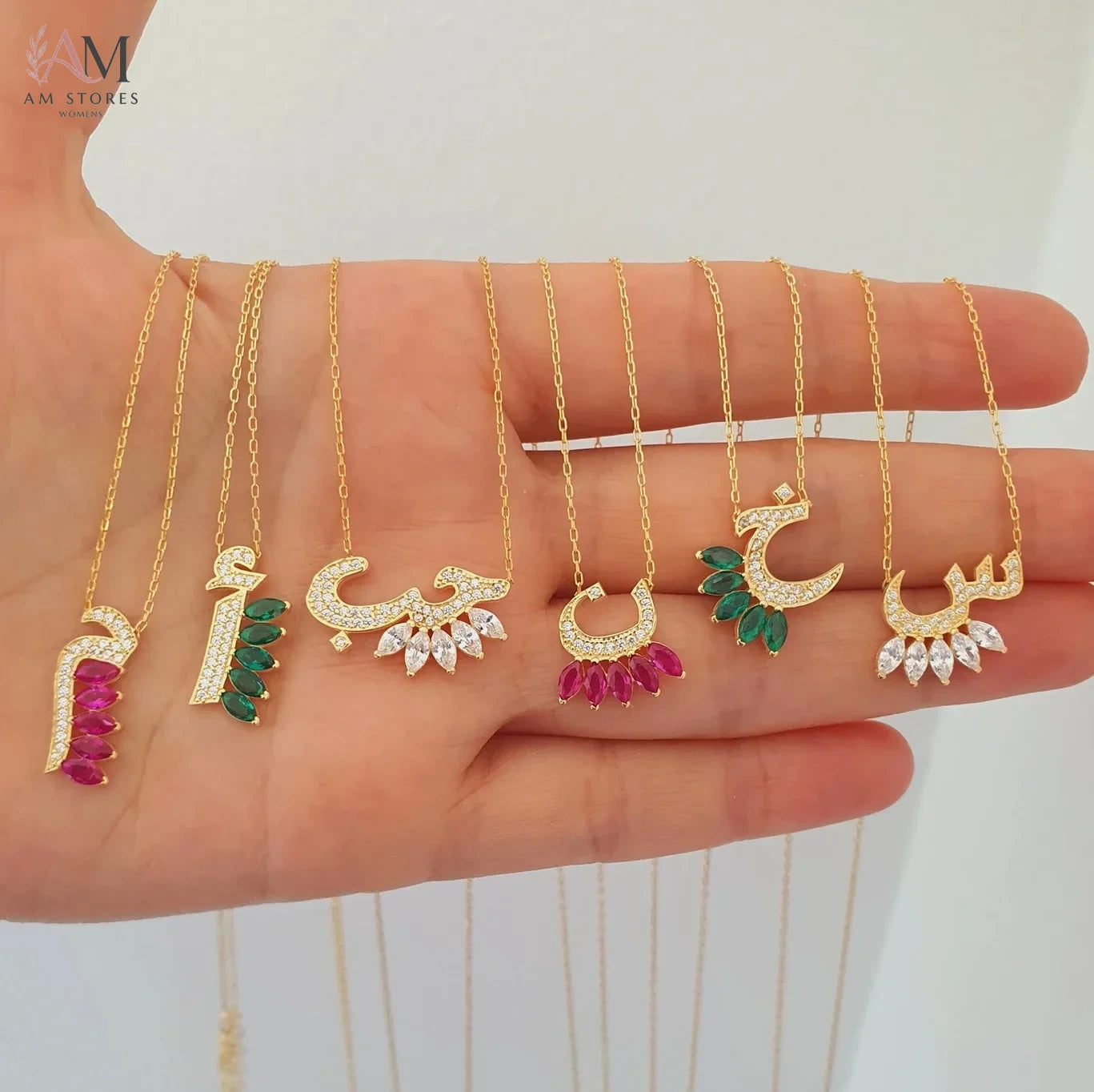 Gold-Plated Colorful Arabic Letter Pendant Necklace - view 2