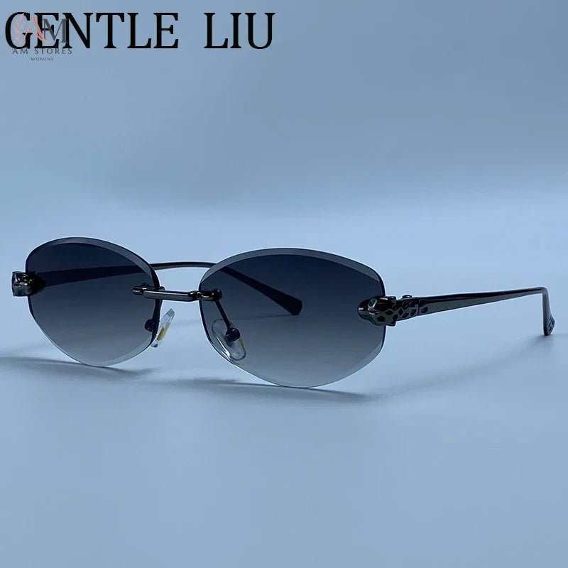 Women's Vintage Rimless Hexagon Y2K Sunglasses - view 8
