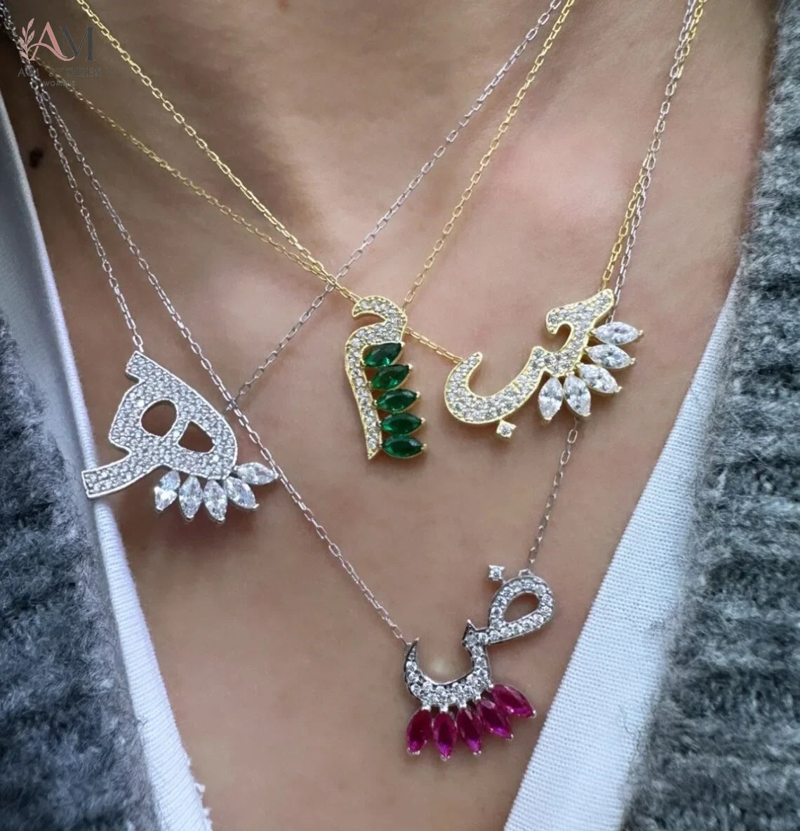 Gold-Plated Colorful Arabic Letter Pendant Necklace - view 4