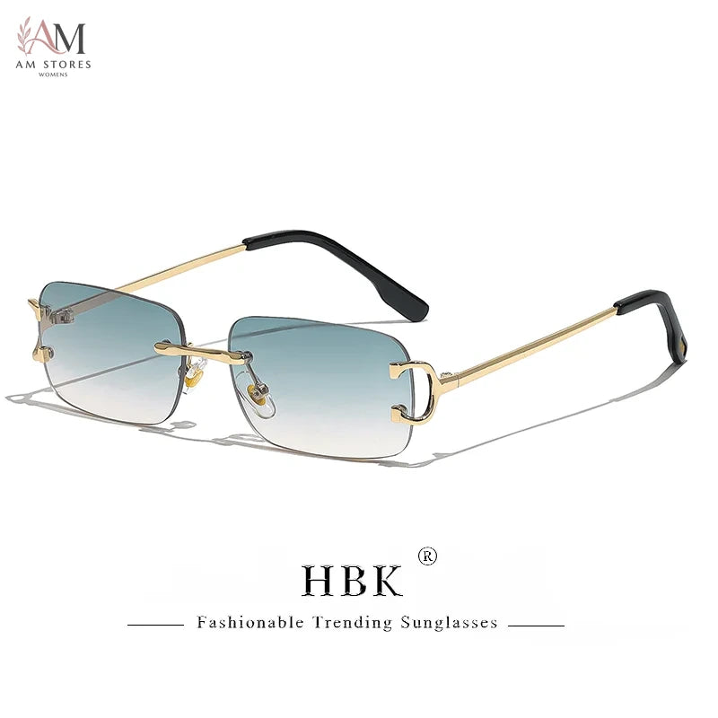 HBK Unisex Vintage Rimless Rectangle Sunglasses UV400 - view 1