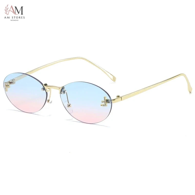 Diamond Women's Rimless Oval Metal Sunglasses - view 5
