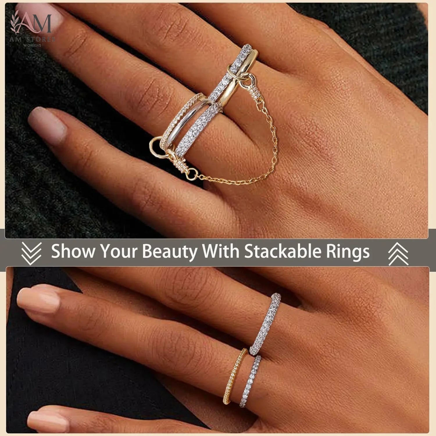 5-Piece Gold-Plated Cubic Zirconia Interlocking Ring Set - view 6