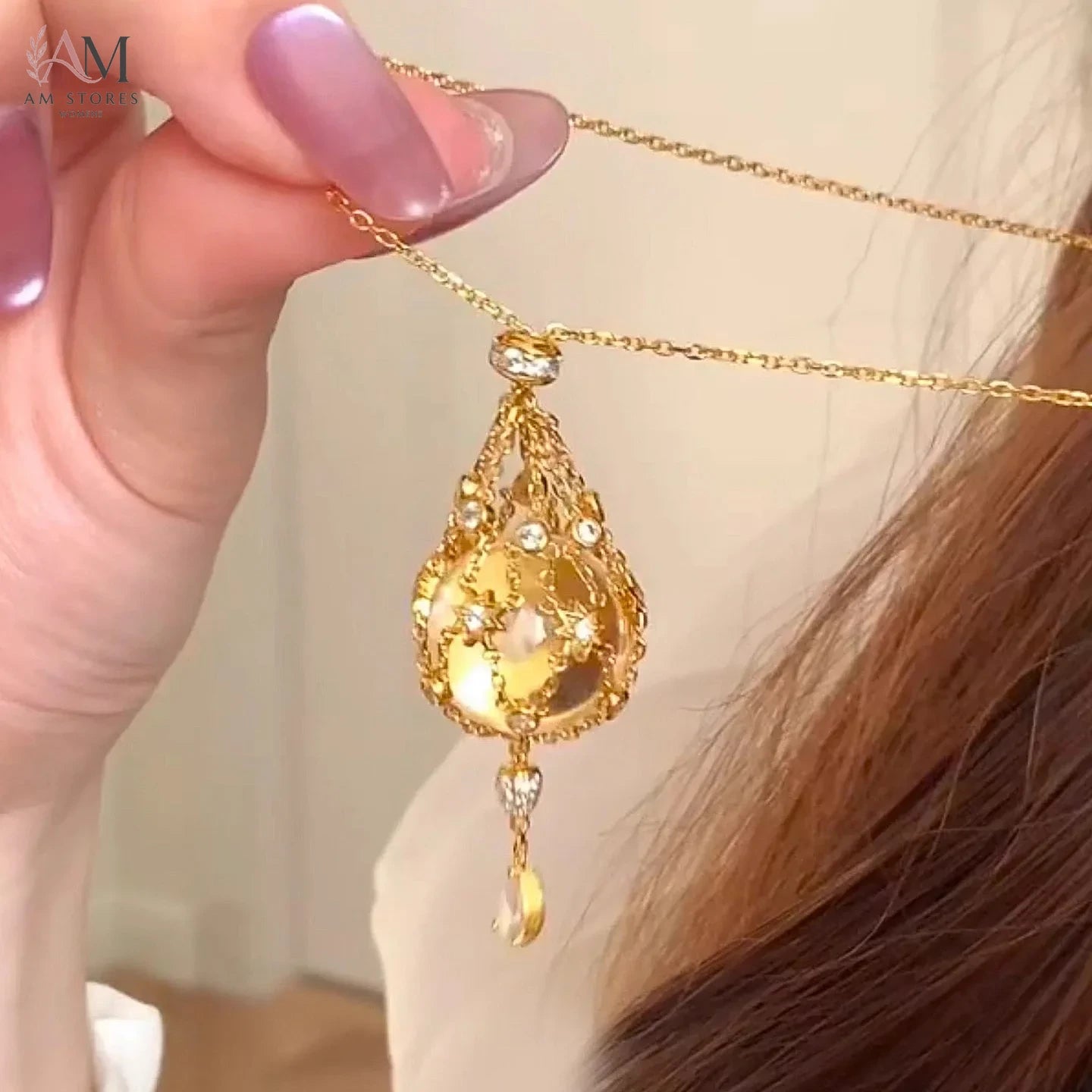 White Crystal Starry Mesh Pendant Necklace - view 5