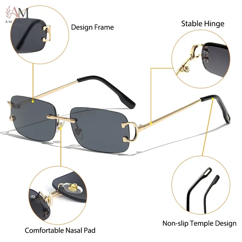 HBK Unisex Vintage Rimless Rectangle Sunglasses UV400 - view 6