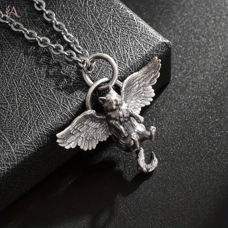 Cat & Wing Pendant Necklace - view 6