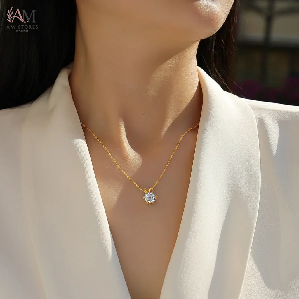 14K Gold Moissanite Pendant Necklace - view 4
