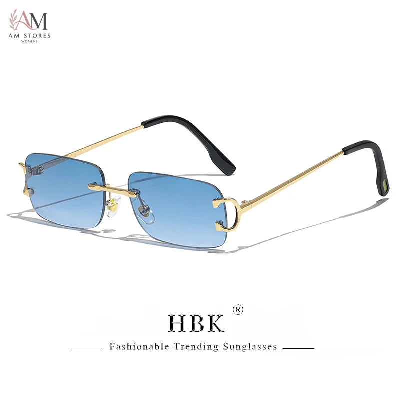 HBK Unisex Vintage Rimless Rectangle Sunglasses UV400 - view 10