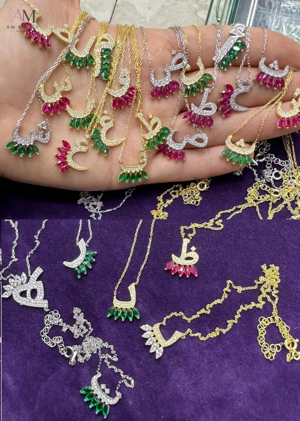 Gold-Plated Colorful Arabic Letter Pendant Necklace - view 6