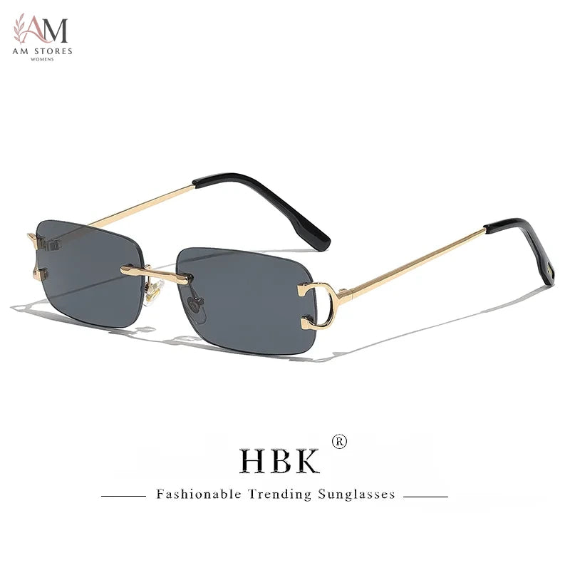 HBK Unisex Vintage Rimless Rectangle Sunglasses UV400 - view 7