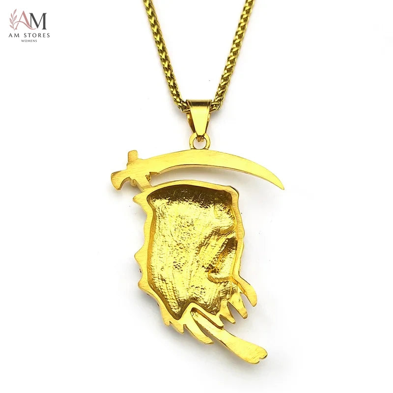 Stainless Steel Santa Muerte Grim Reaper Pendant Necklace - view 3