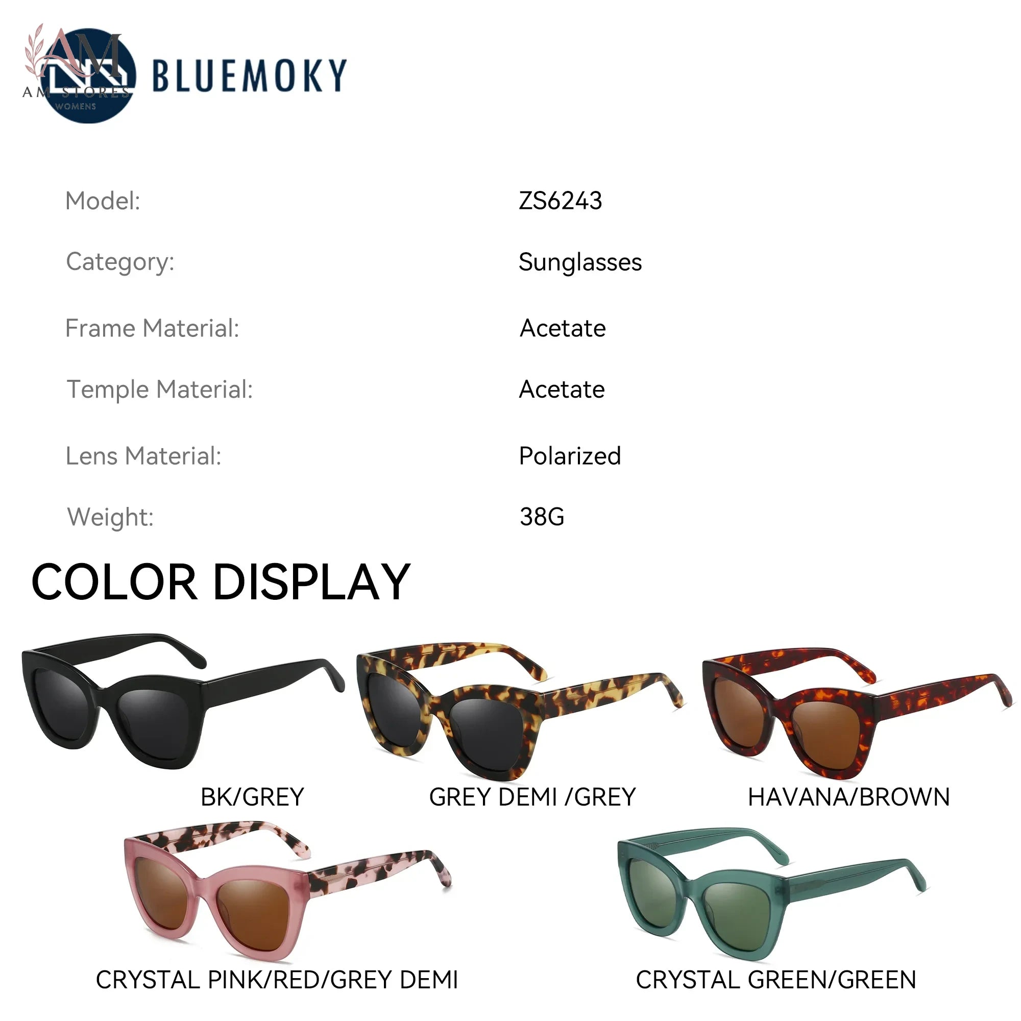 BLUEMOKY Women's Cat-Eye Polarized Driving Acetate Sunglasses UV400 - view 1