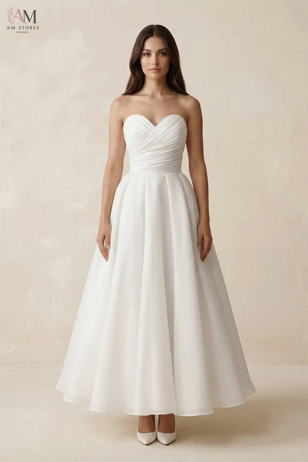 Elegant Women's Bridal Gowns Beach Garden Wedding Party Dress Sweetheart Chiffon A-Line Ruched Wedding Dress White Ankle Length