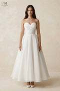 Elegant Women's Bridal Gowns Beach Garden Wedding Party Dress Sweetheart Chiffon A-Line Ruched Wedding Dress White Ankle Length