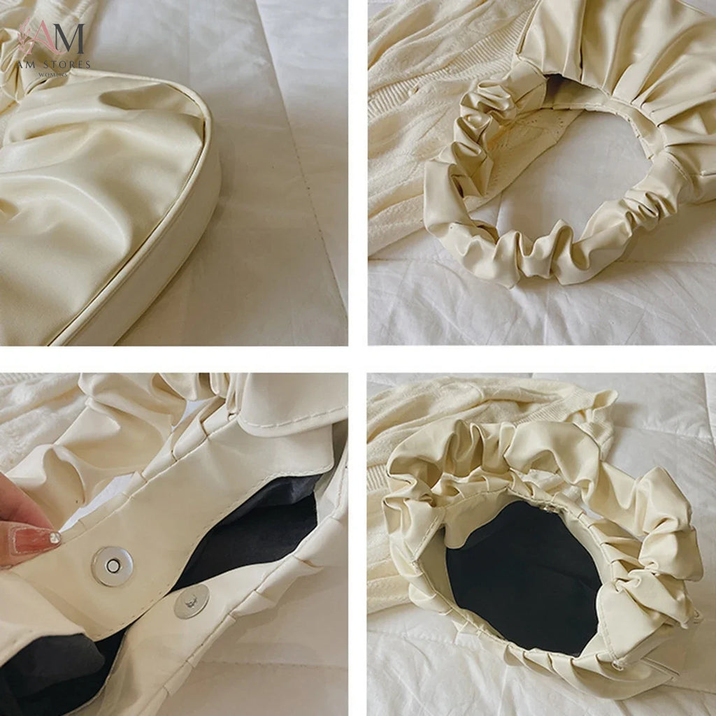 Women's Pleated PU Leather Cloud Shoulder Bag - view 4