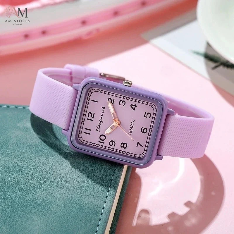 Fashion Rectangle Dial Ladies Quartz Watch Silicone Strap Womens Wristwatch Reloj Mujer Girls Clock Gift