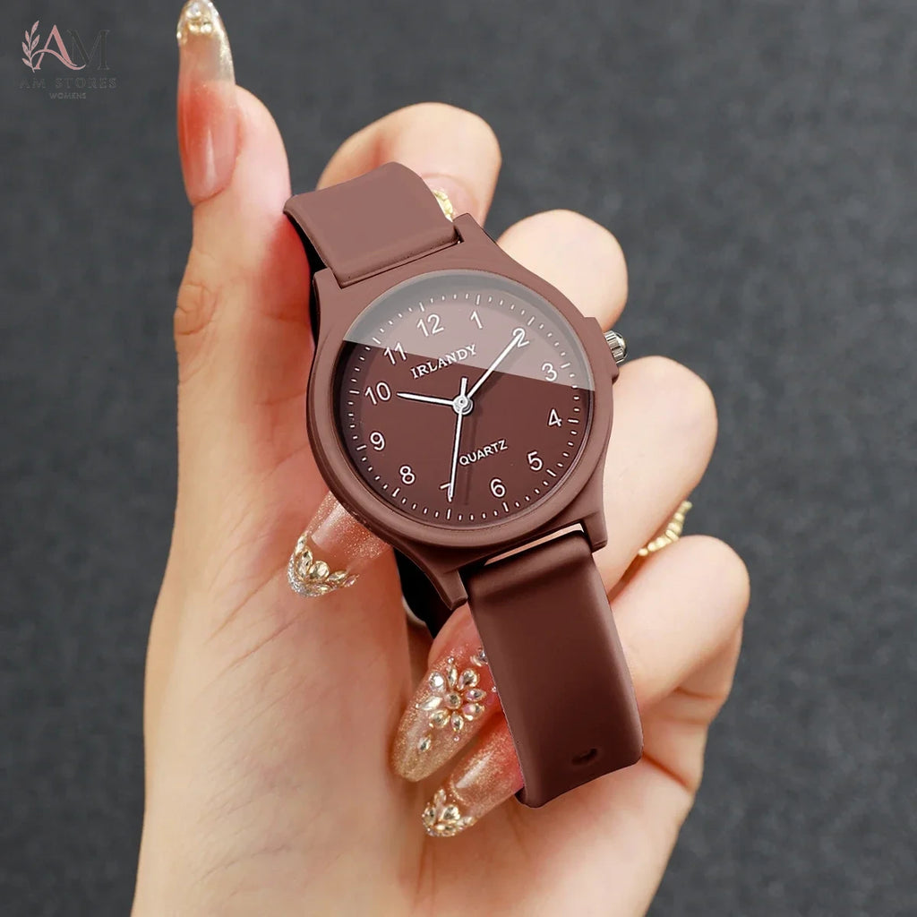 Fashion Silicone Band Women Quartz Watch Simple Arabic Dial  Girls Students Wristwatches Reloj Mujer (Without Box)