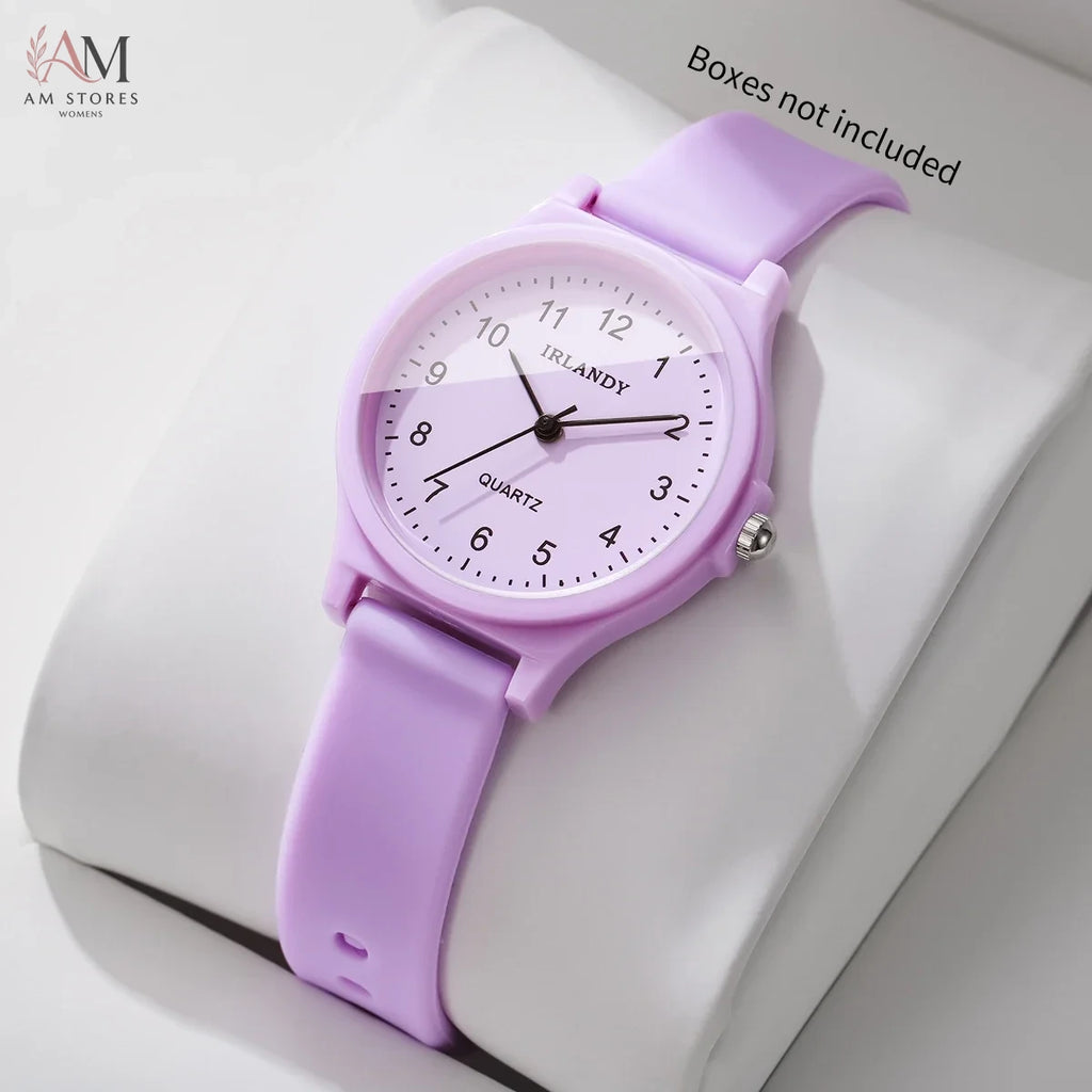Fashion Women Watch Minimalist Round Dial Silicone Strap Quartz Wristwatch for Girls Students Reloj Mujer (Without Box)