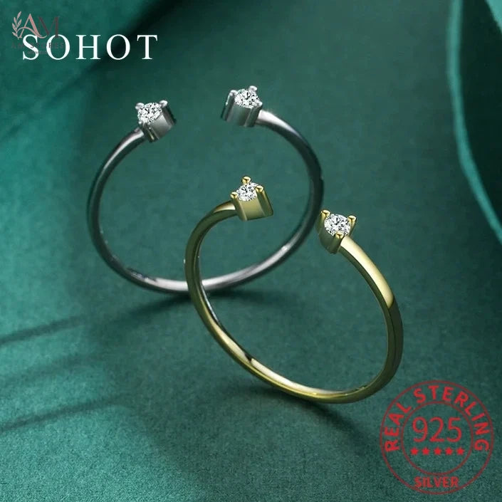 Real 925 Sterling Silver Cubic Zirconia Adjustable Geometric Women's Ring - view 1