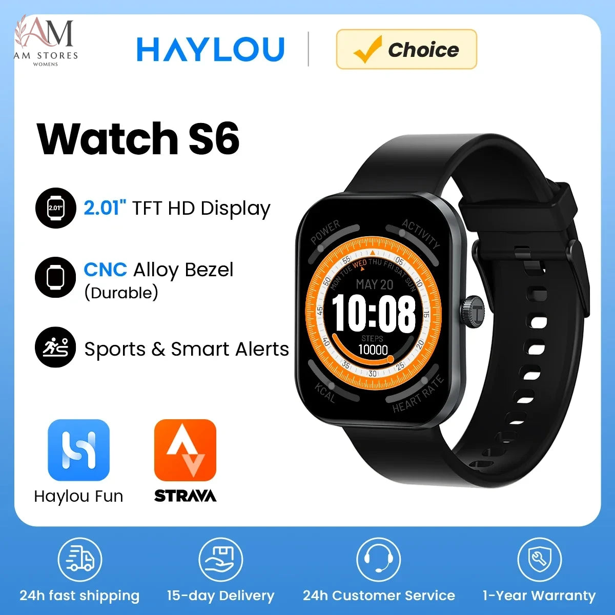 HAYLOU Watch S6 Voice Calling Smart Watch Men Health Monitoring IP68 Waterproof Smart Notifications Voice Assistant Smartwatch
