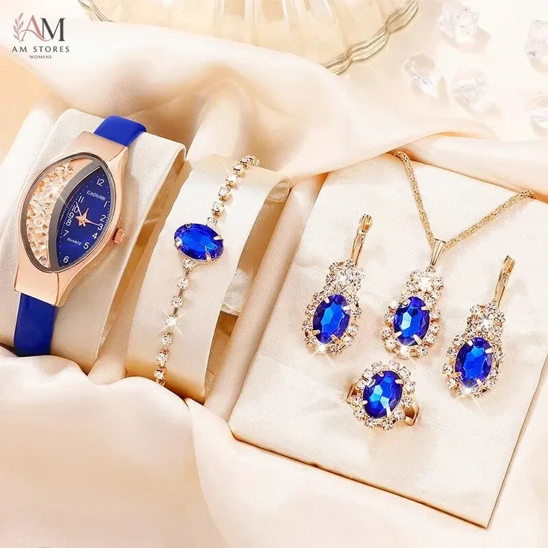 Ladies' Watch&Crystal, Quartz Watch, Watch, Luxury Brand, Design, Simple, Ladies', Women's Fashion, 6-piece Set