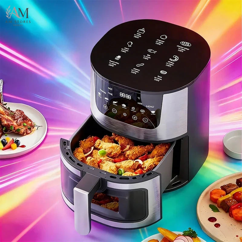 LED Smart Air Fryer Electric Visual Window Oil-Free Air Fryer Automatic Household Kitchen 360°Baking Convection Oven Air Fryers