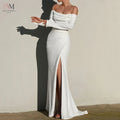 Long Sleeves Off the Shoulder Wedding Dress Boat Neck with Pleat Mermaid Customized Sexy Side Slit Bridal Backless Gowns