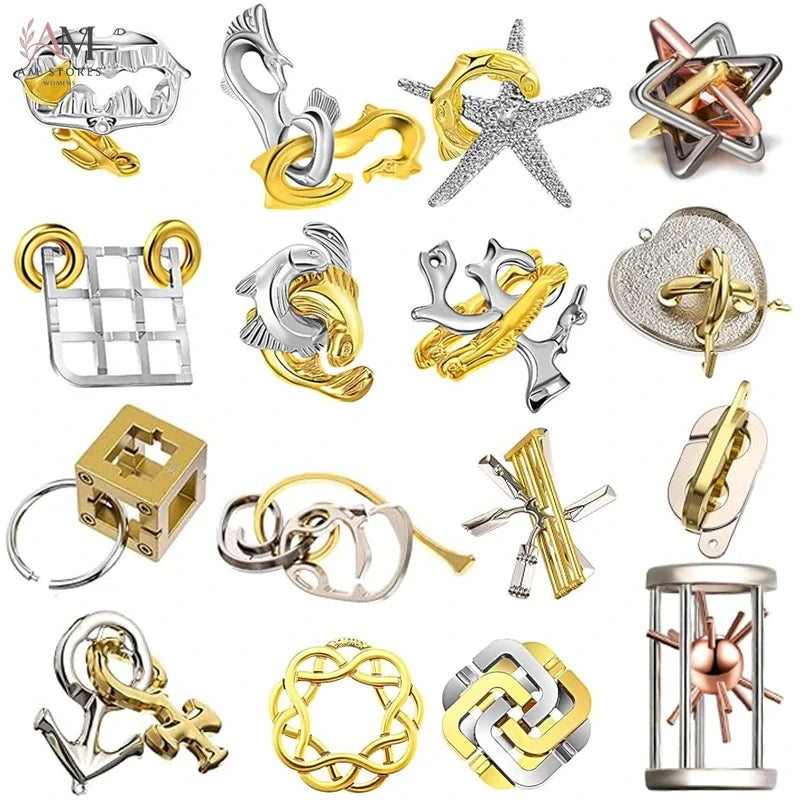Magic Difficult Metal Brain Teaser Puzzles  For Adults Kids Fun Challenge IQ Logic Test Disentanglement Educational Toys