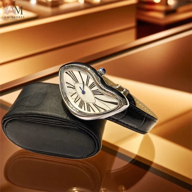 Medieval Retr Watches Alien Watches Melt And Twist Y2k Ladies Men Leather Strap  Advanced Quartz Watch Irregular Case Leather