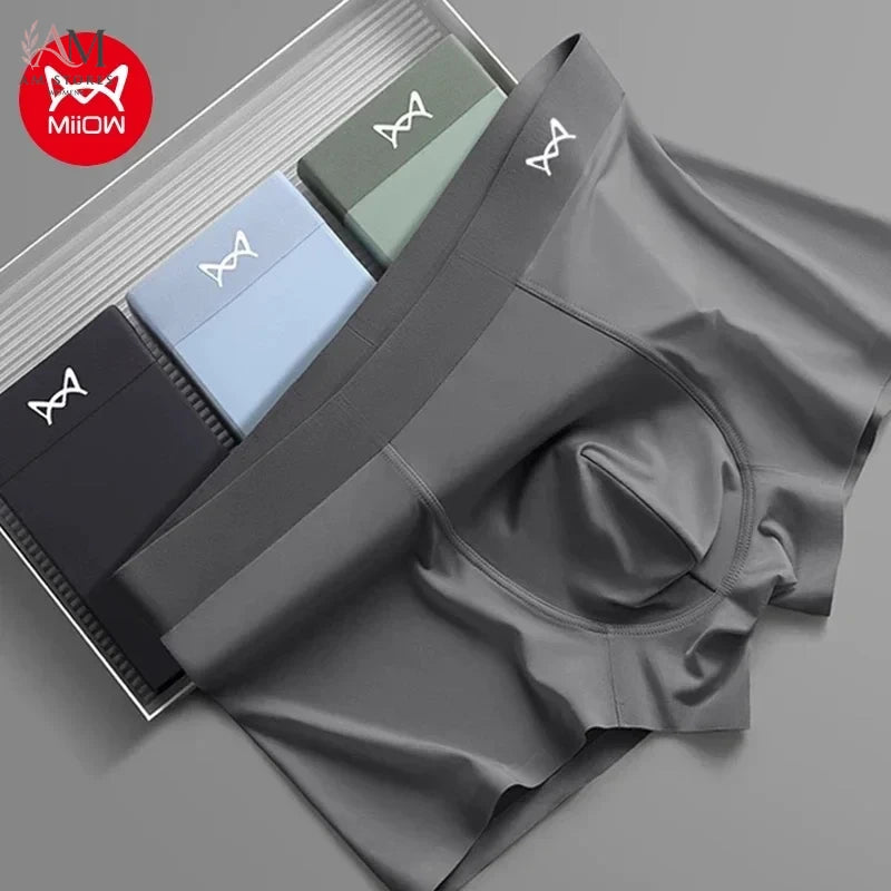 MiiOW 3Pcs Ice Silk Men Underwear Mens Underpants Graphene Antibacterial Crotch Men's Panties Breathable Man Boxers Briefs L-5XL