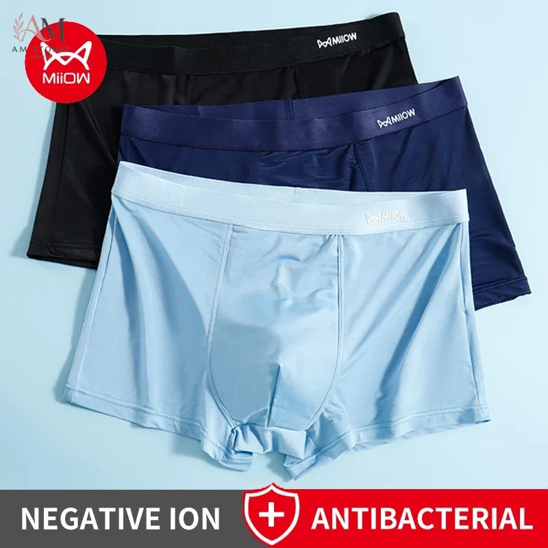 MiiOW 3Pcs Thin Ice Silk Men Boxershorts Graphene Antibacterial Man Underwear Breathable Men's Panties Mens Boxers Briefs Trunks