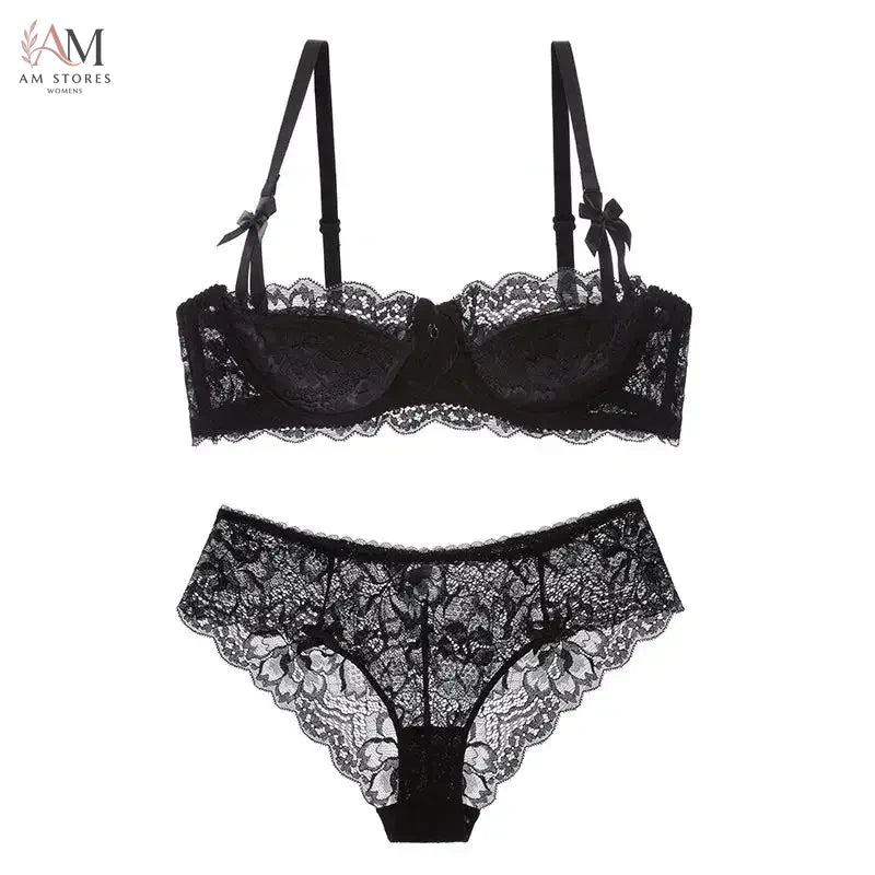 MOYISU Rabbit Ear AB Cup Pure Desire Girl Bra Set | Pull-up Bra with Bow | Breathable French lace Bra | Anti-slip Cup Date Night