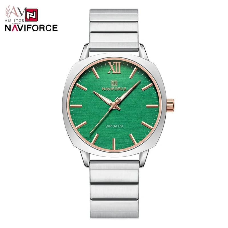 NAVIFORCE Women's Wristwatch Quartz Waterpoof Luminous Stainless Steel Strap Female Casual Fashion Daily Wear Watches Hot Sale