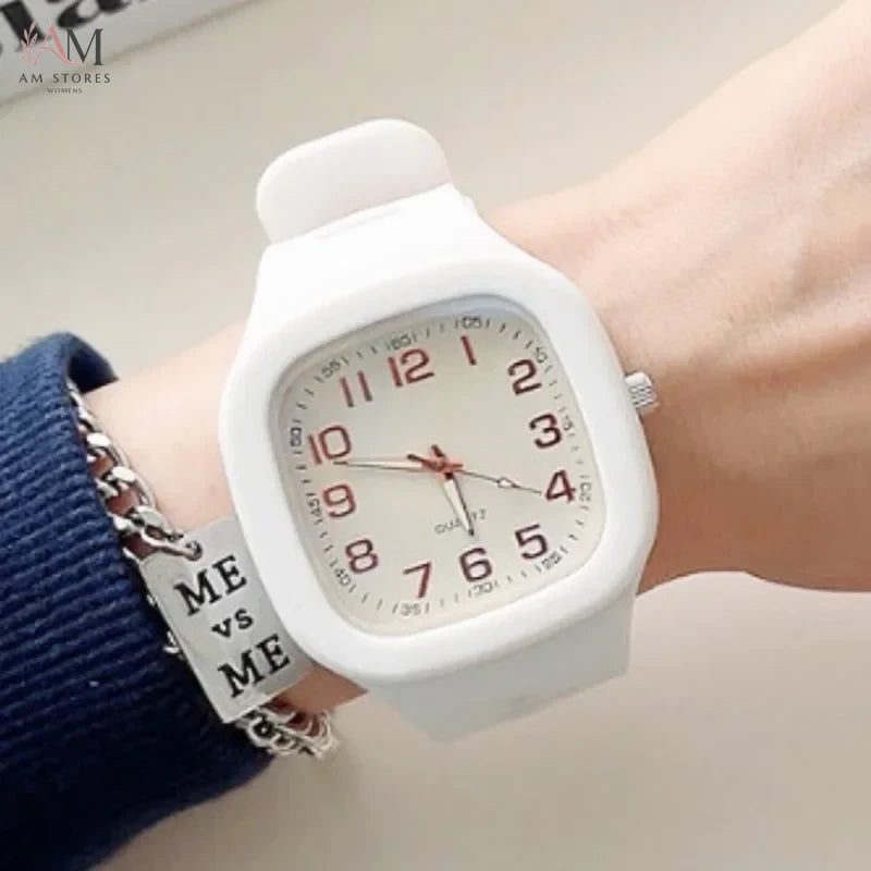 New Cute Pink Square Watch Women Casual Sport WhiteWatches Silicone Band Quartz Wristwatches Ladies Gilrs Students Watch Reloj