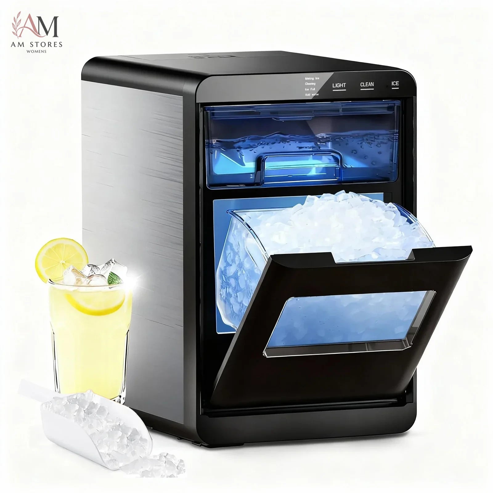 Nugget Ice Maker Countertop 44bs/24H Self-Cleaning Chewable Pellet Ice Machine with Ice Scoop & Basket for Home/Kitchen/Party