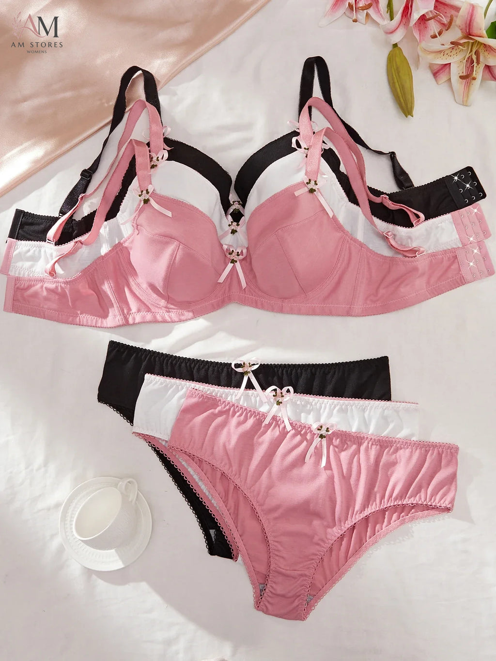Plus Size Women's Underwear Set Thin Cup Push up Bra with Underwire Side Support Comfortable Stretchy Panties