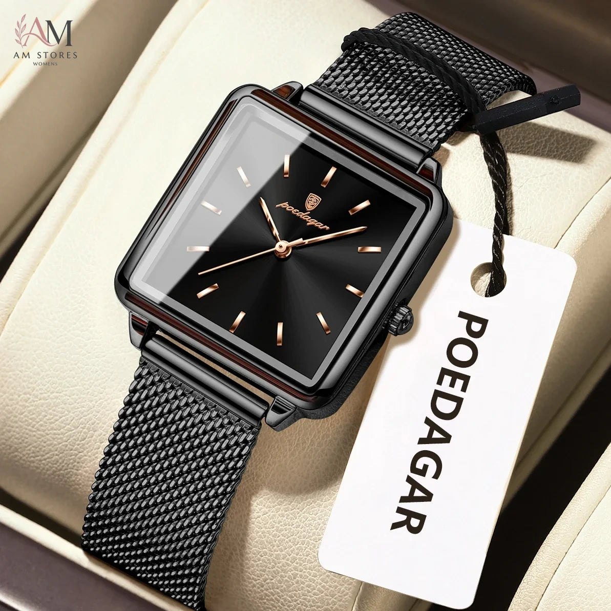 POEDAGAR Fashion Brand Ladies Wristwatch Waterproof Mesh Stainless Steel Woman Watch Elegant Square Quartz Women's Watches Reloj
