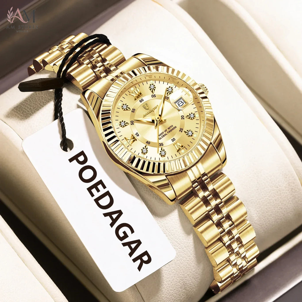 POEDAGAR Fashion Women's Wristwatch Waterproof Luminous Date Elegant Ladies Watches Stainless Steel Quartz Watch For Women Reloj