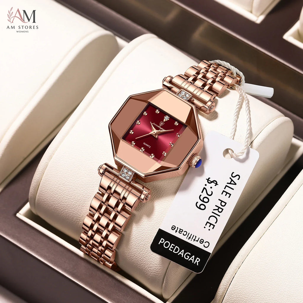 POEDAGAR Luxury Brand Women Watch Stainless Stain Waterproof Quartz Watches For Woman Fashion Simple Rose Gold Ladies Watch Gift