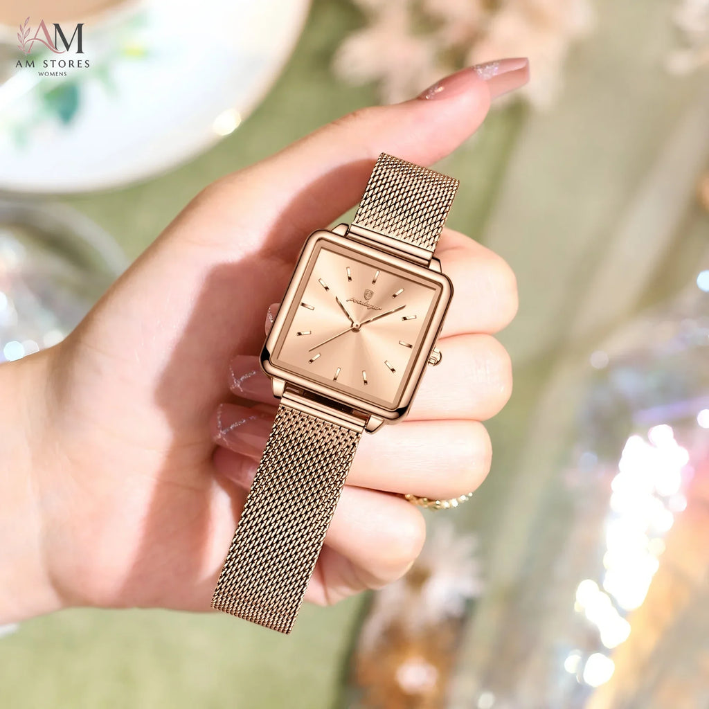 POEDAGAR Square Fashion Ladies Watch Waterproof Stainless Steel Mesh Watch For Woman Quartz Elegant Casual Women's Watches Reloj