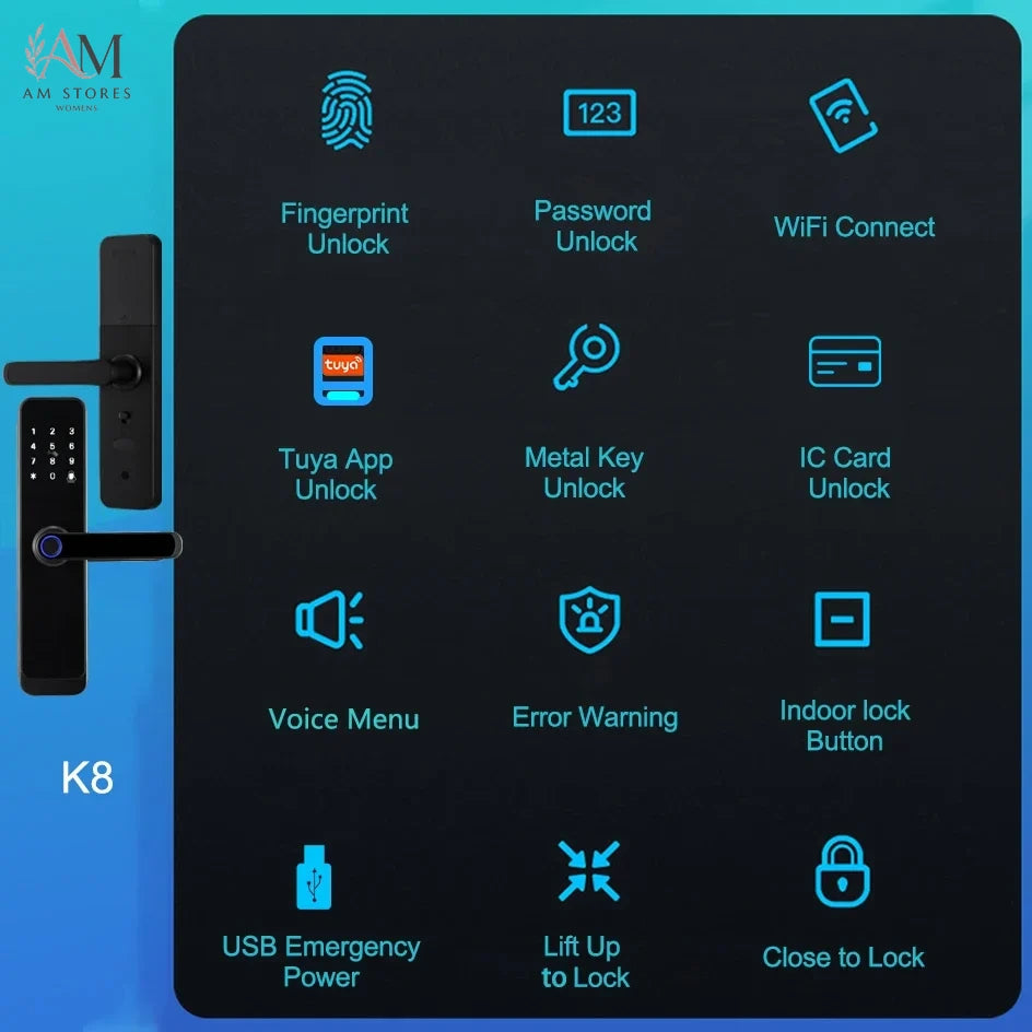 RAYKUBE K8 Smart Door Lock TTlock Bluetooth / Tuya Wifi Fingerprint Password 13.56MHZ IC Card Keyless Smartlife Home