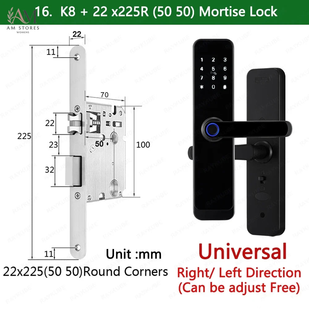 RAYKUBE K8 قفل باب ذكي TTlock بلوتوث / تويا واي فاي بصمة كلمة مرور 13.56 ميجاهرتز بطاقة IC بدون مفتاح سمارت لايف للمنزل