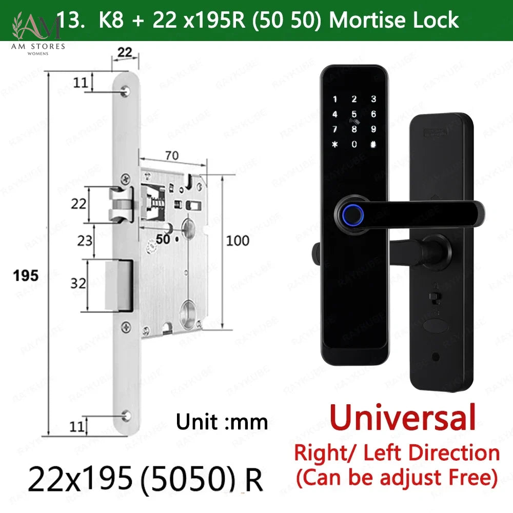 RAYKUBE K8 قفل باب ذكي TTlock بلوتوث / تويا واي فاي بصمة كلمة مرور 13.56 ميجاهرتز بطاقة IC بدون مفتاح سمارت لايف للمنزل