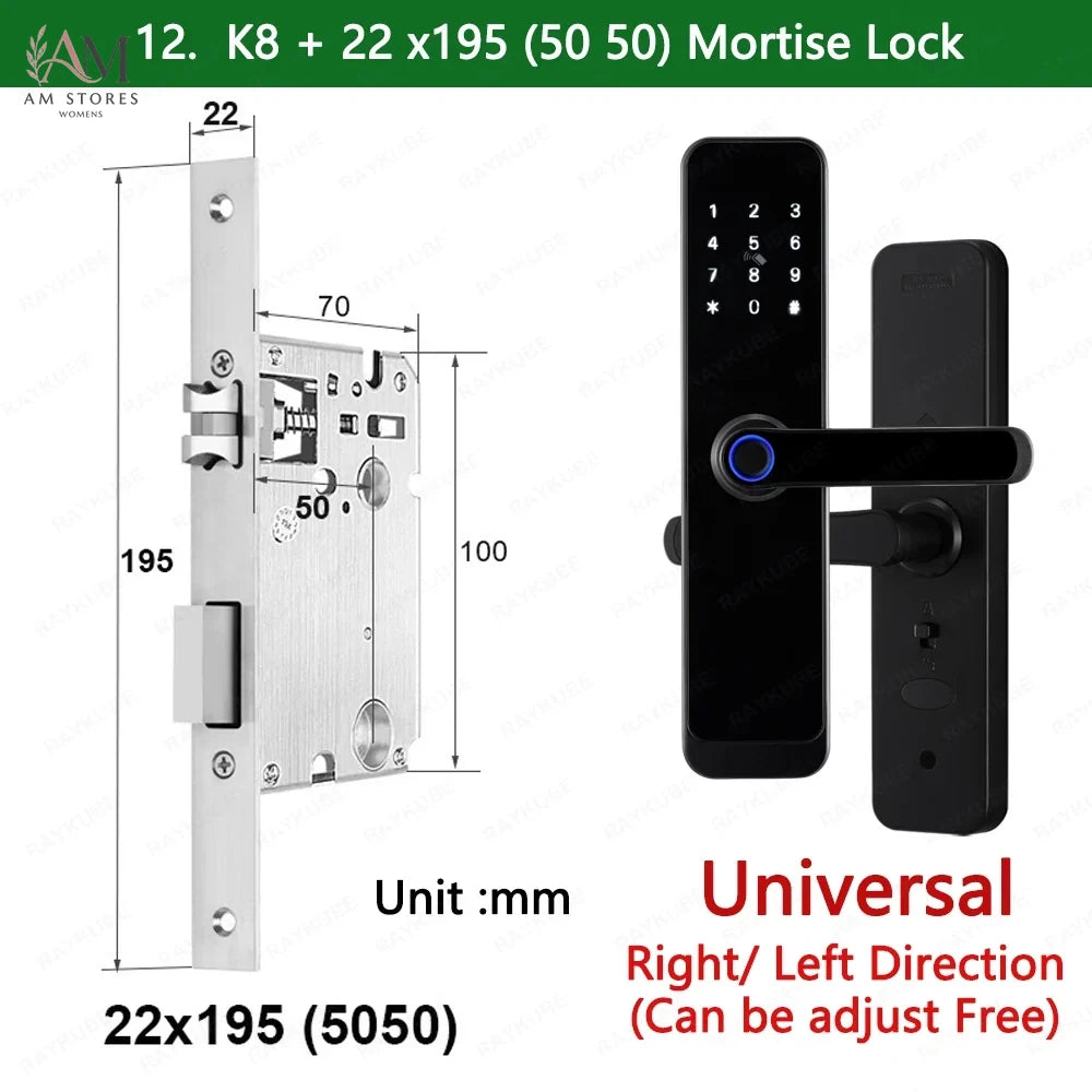 RAYKUBE K8 قفل باب ذكي TTlock بلوتوث / تويا واي فاي بصمة كلمة مرور 13.56 ميجاهرتز بطاقة IC بدون مفتاح سمارت لايف للمنزل