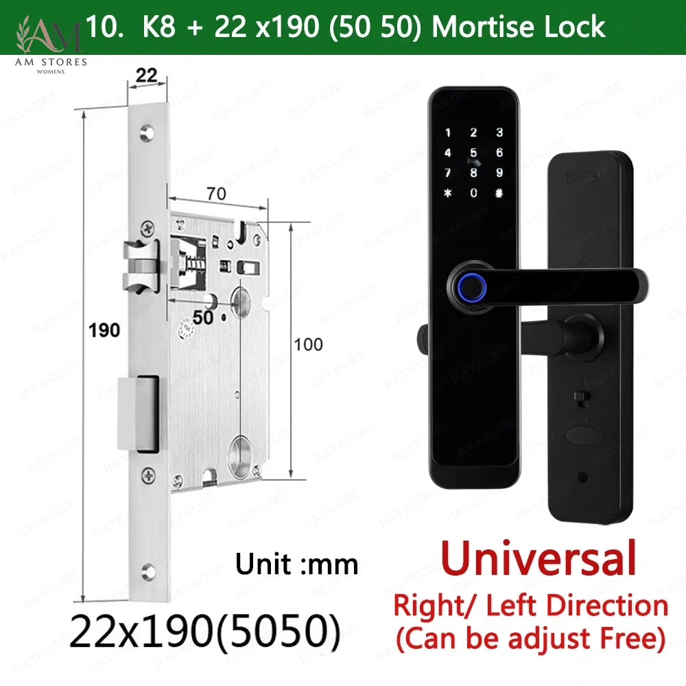RAYKUBE K8 قفل باب ذكي TTlock بلوتوث / تويا واي فاي بصمة كلمة مرور 13.56 ميجاهرتز بطاقة IC بدون مفتاح سمارت لايف للمنزل