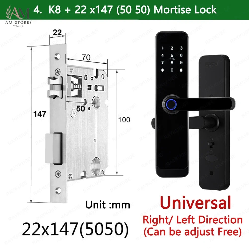 RAYKUBE K8 قفل باب ذكي TTlock بلوتوث / تويا واي فاي بصمة كلمة مرور 13.56 ميجاهرتز بطاقة IC بدون مفتاح سمارت لايف للمنزل